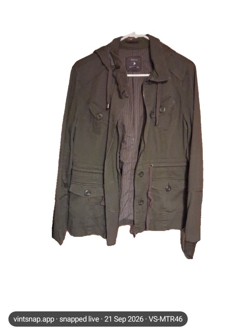 Forever 21 Men's Olive Green Military Field Jacket with Hood